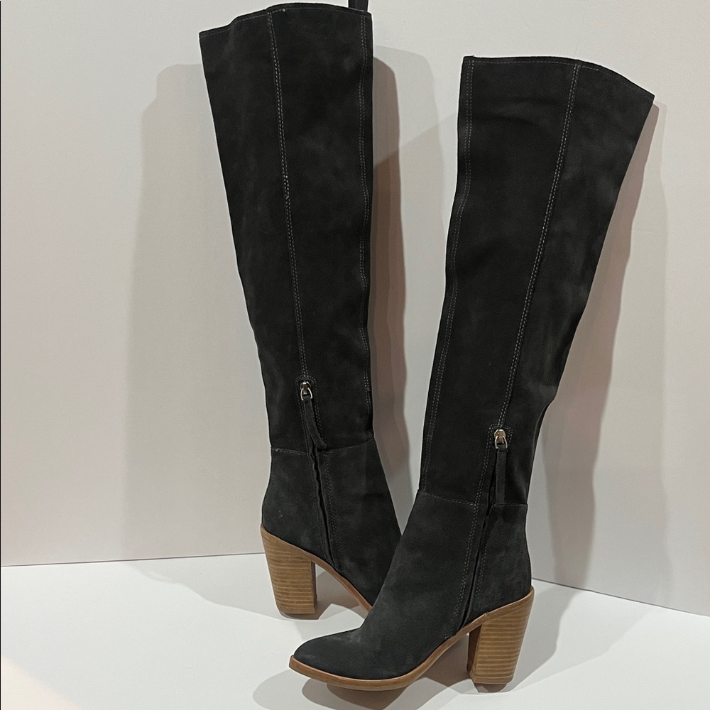Dark Gray Suede Knee-High Boots - Picture 5 of 14